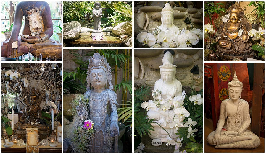 Some of the beautiful vintage Buddha's at Sacred Space